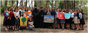 Participants of the girl’s camp along with Fr Eusebios and Fr Nectarios of Pantanassa Monastery